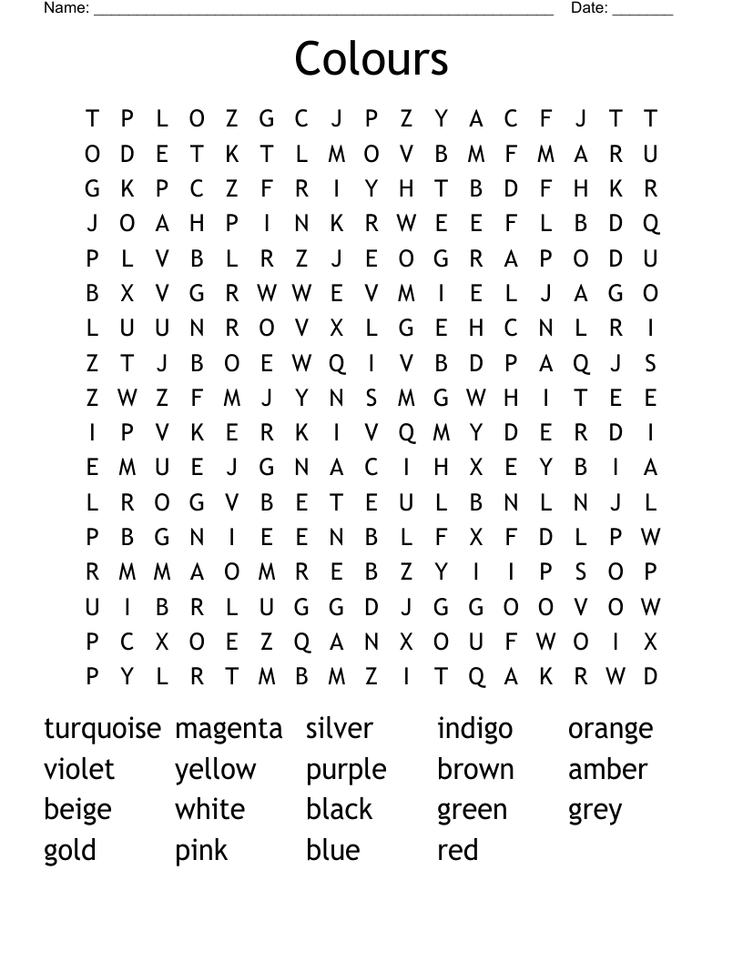 Colours Word Search