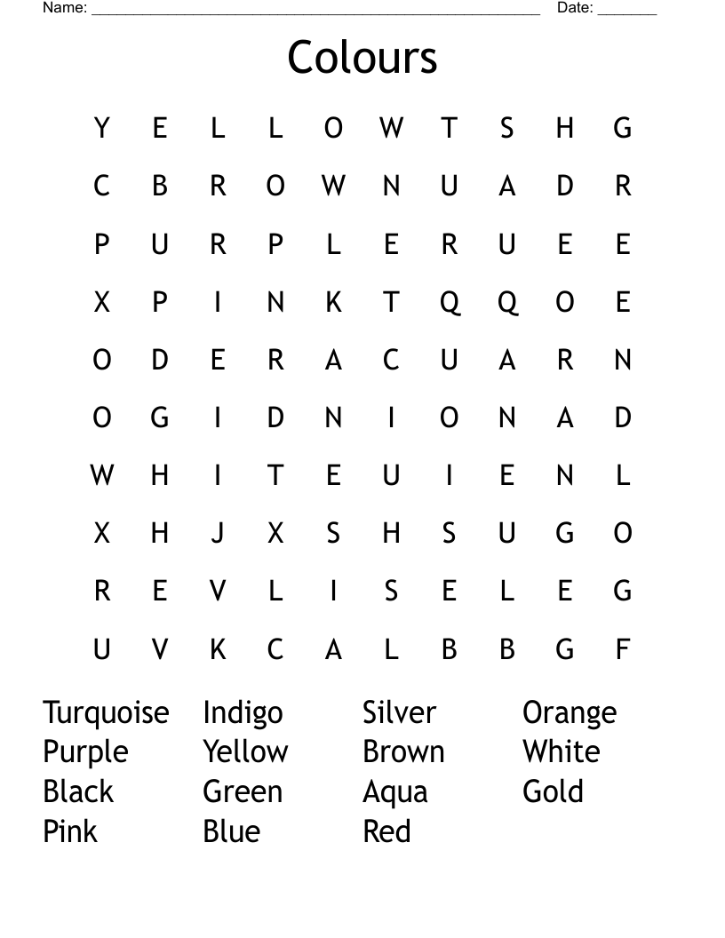Colours Word Search