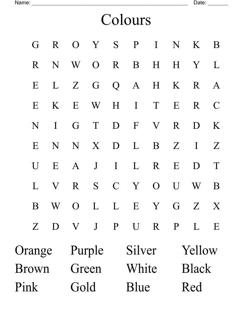 Colours Word Search