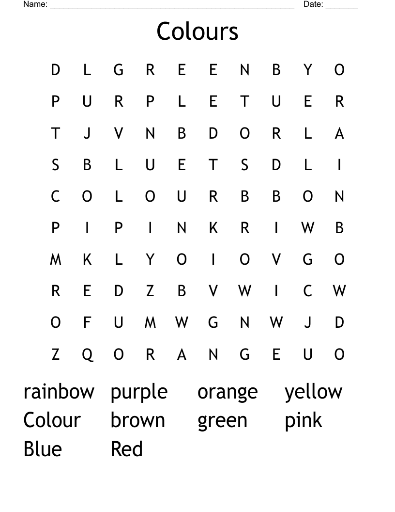 Colours Word Search