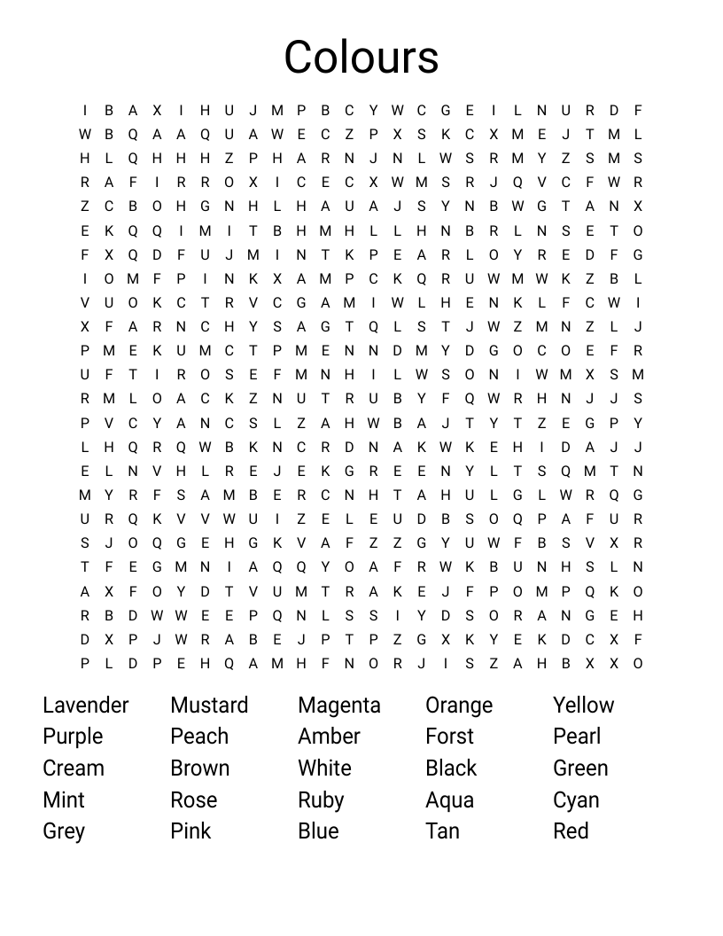 Colours Word Search