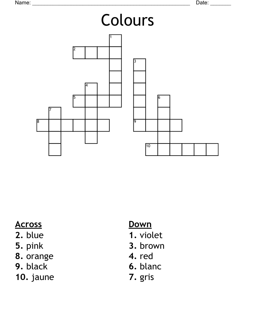 Colours Crossword