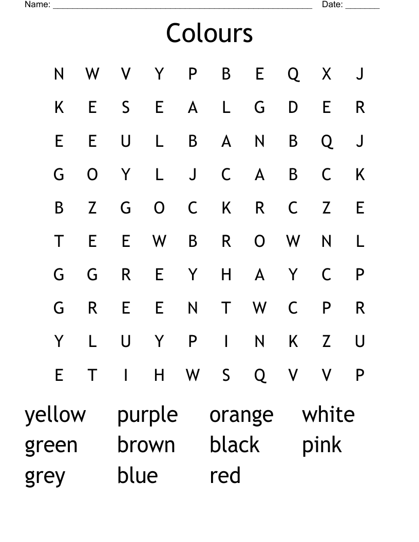 Colours Word Search