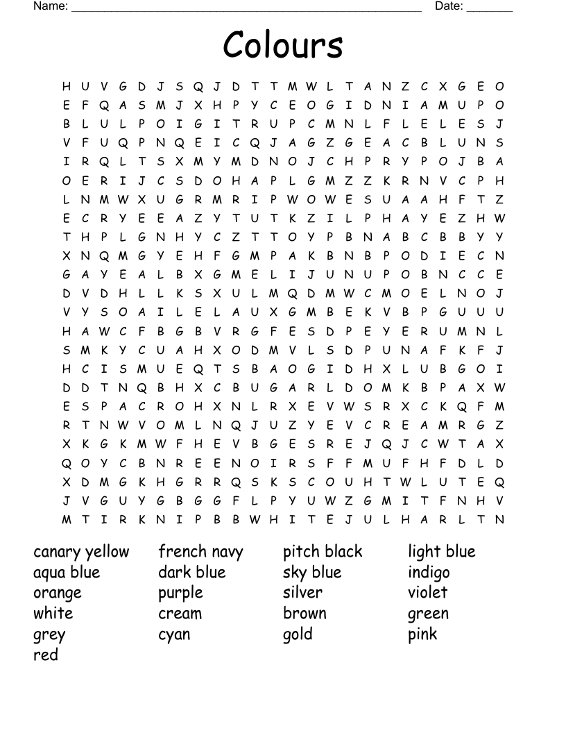 Colours Word Search