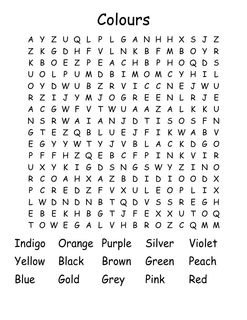 Colours Word Search