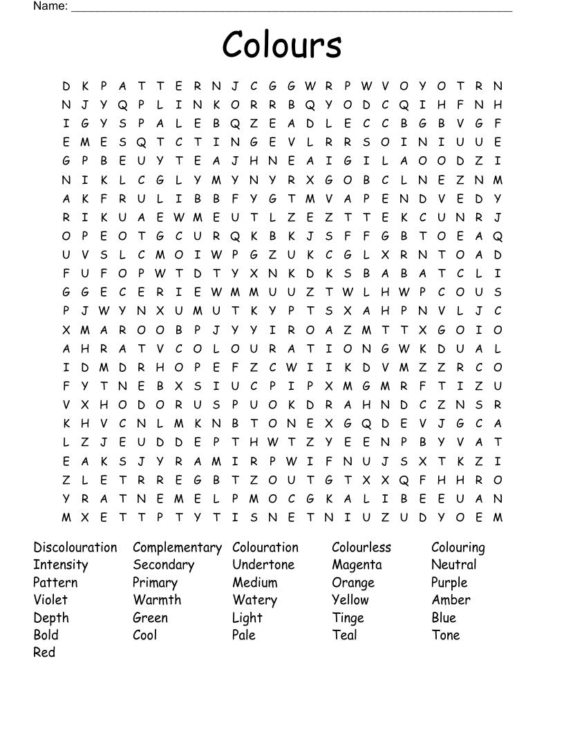 Colours Word Search