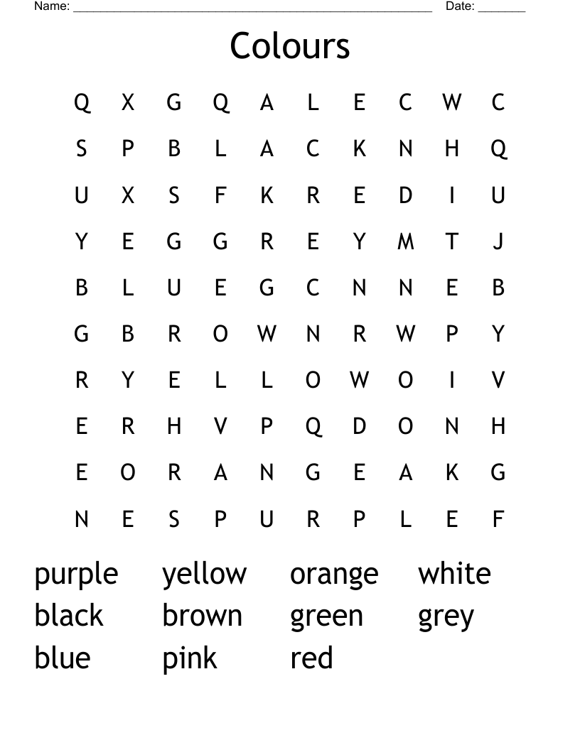Colours Word Search