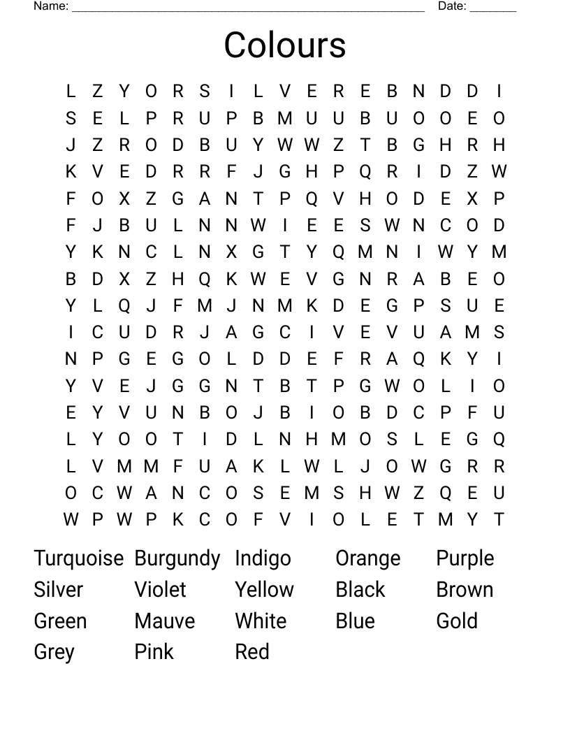 Colours Word Search