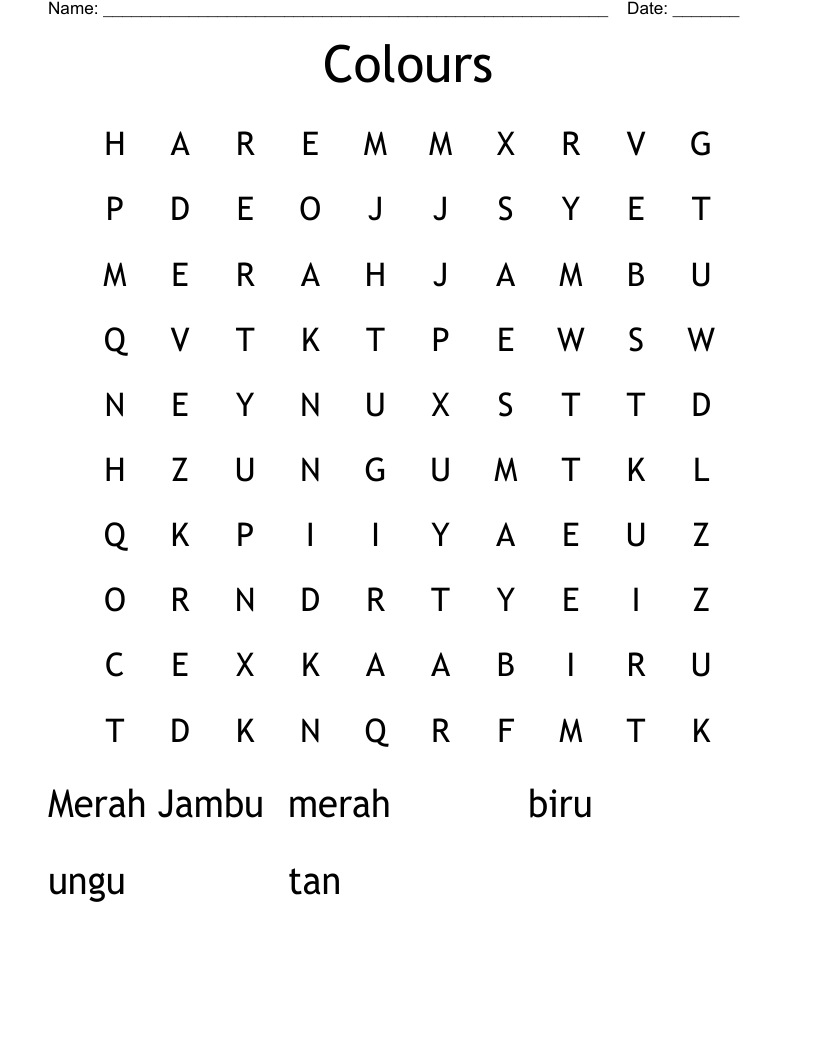 Colours Word Search