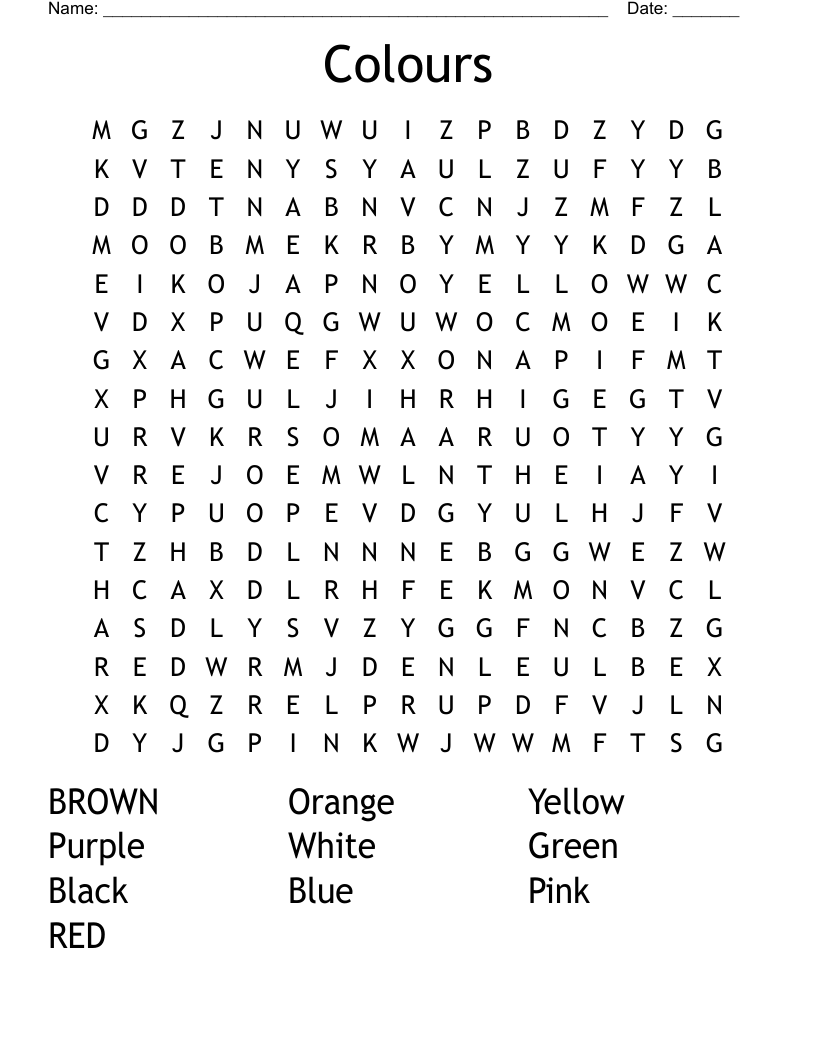 Colours Word Search