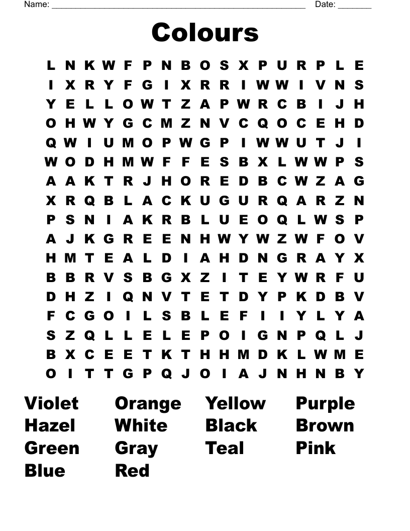 Colours Word Search