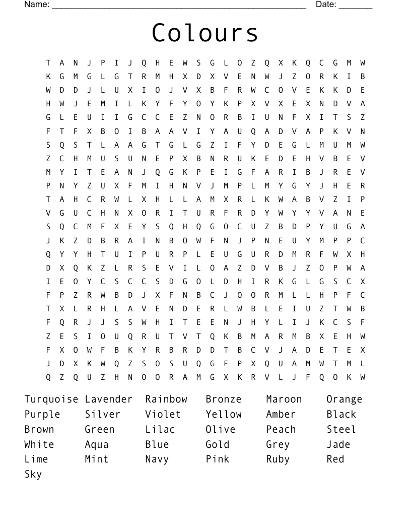 Colours Word Search
