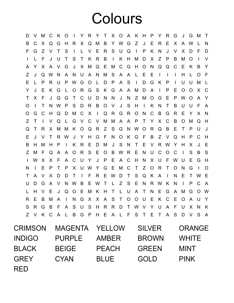 Colours Word Search