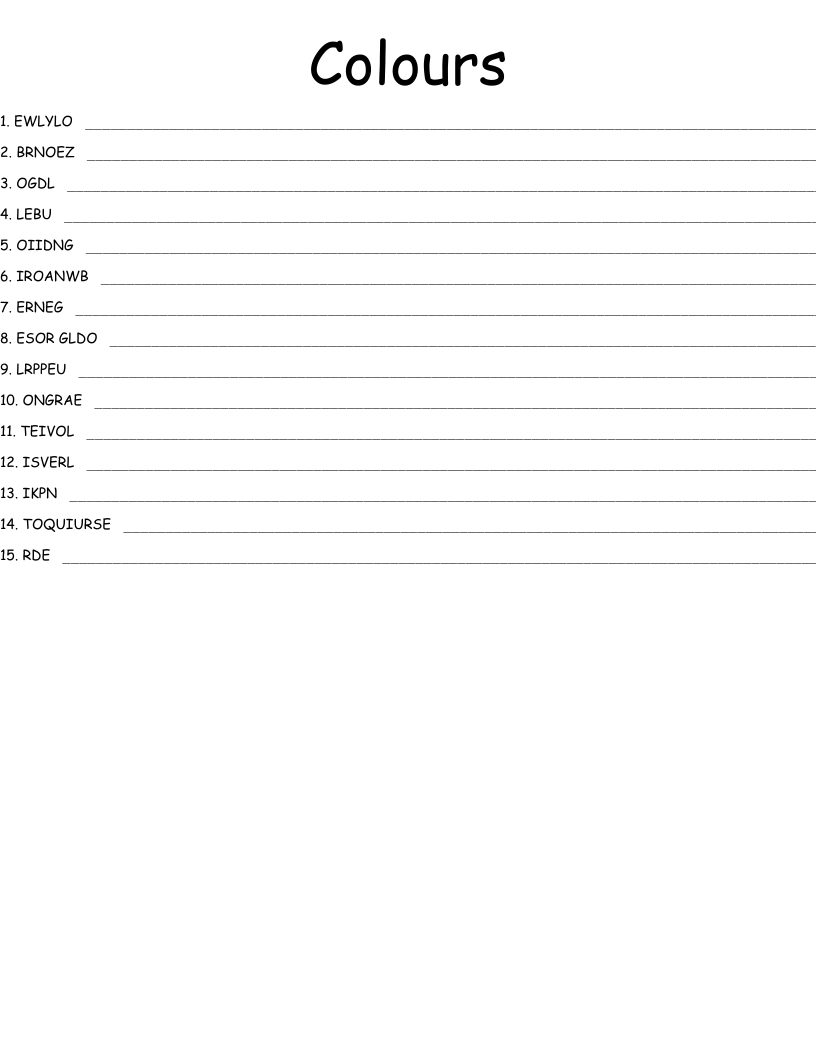 Colours Word Scramble