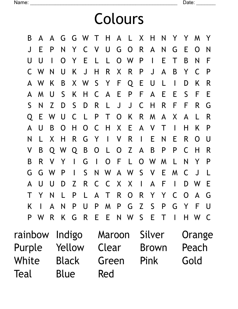 Colours Word Search