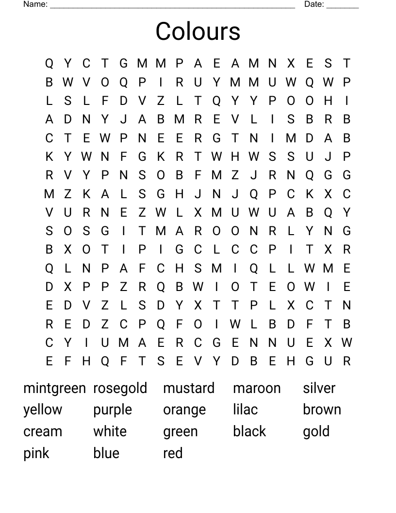 Colours  Word Search