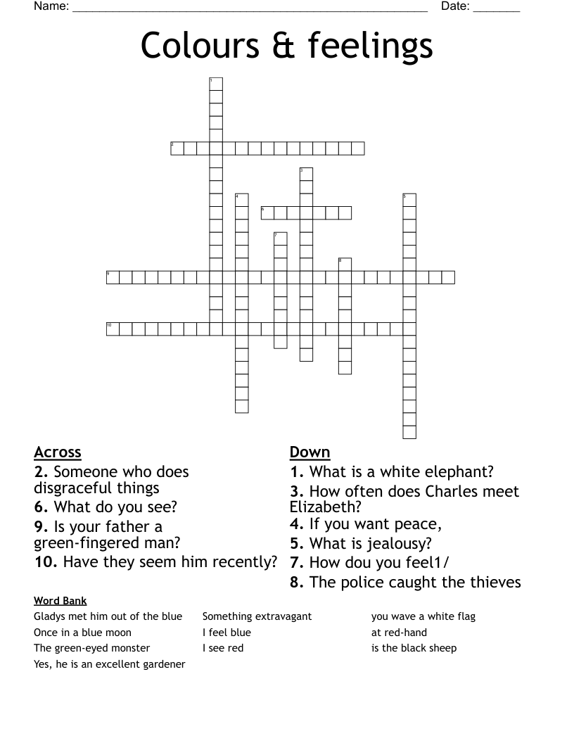 Colours & feelings Crossword