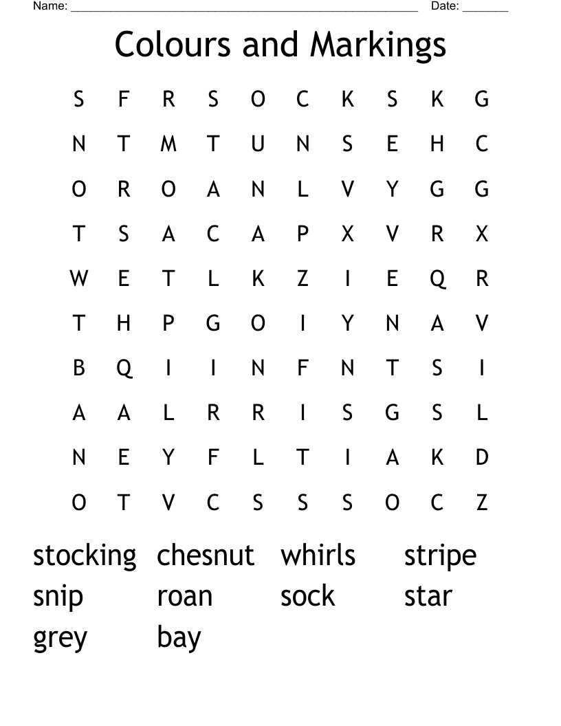 Colours and Markings  Word Search