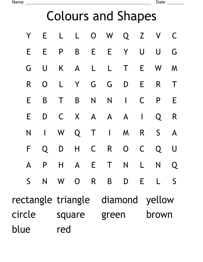 Colours and Shapes Word Search