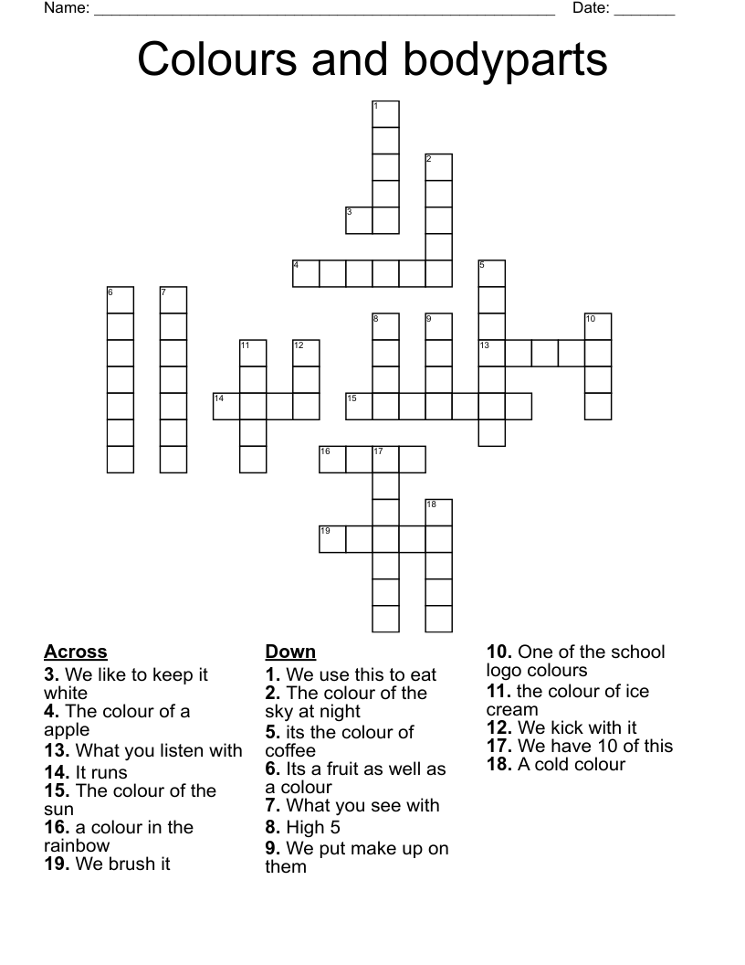 Colours and bodyparts Crossword
