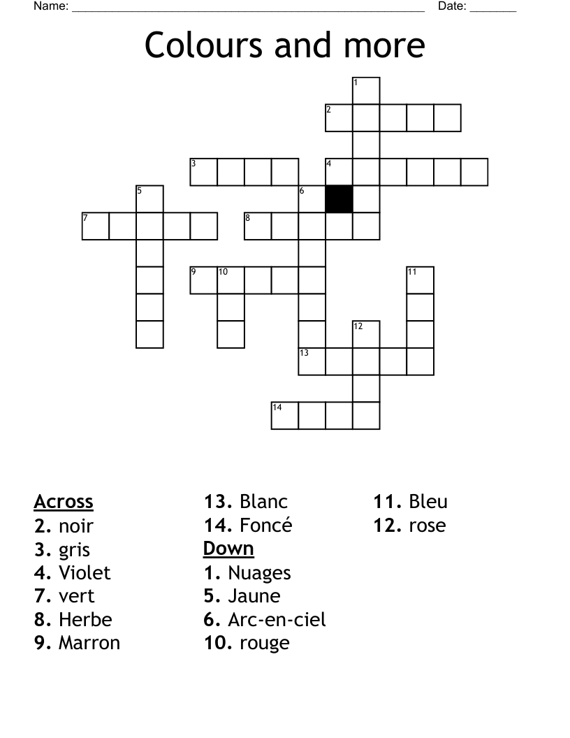 Colours and more Crossword