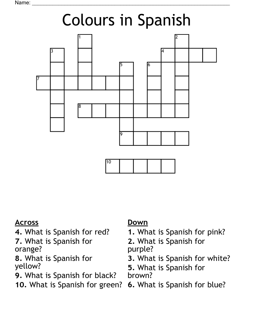 Colours in Spanish Crossword