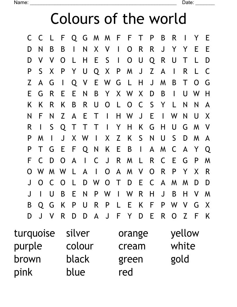Colours of the world Word Search