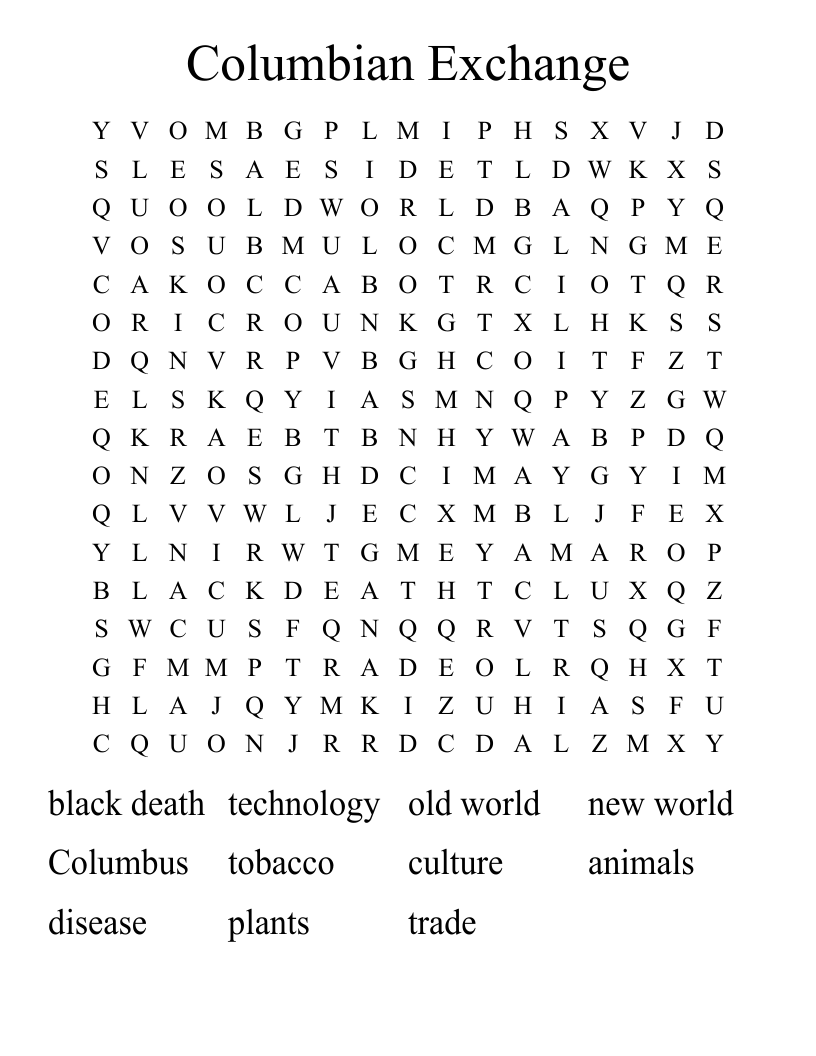 Columbian Exchange Word Search