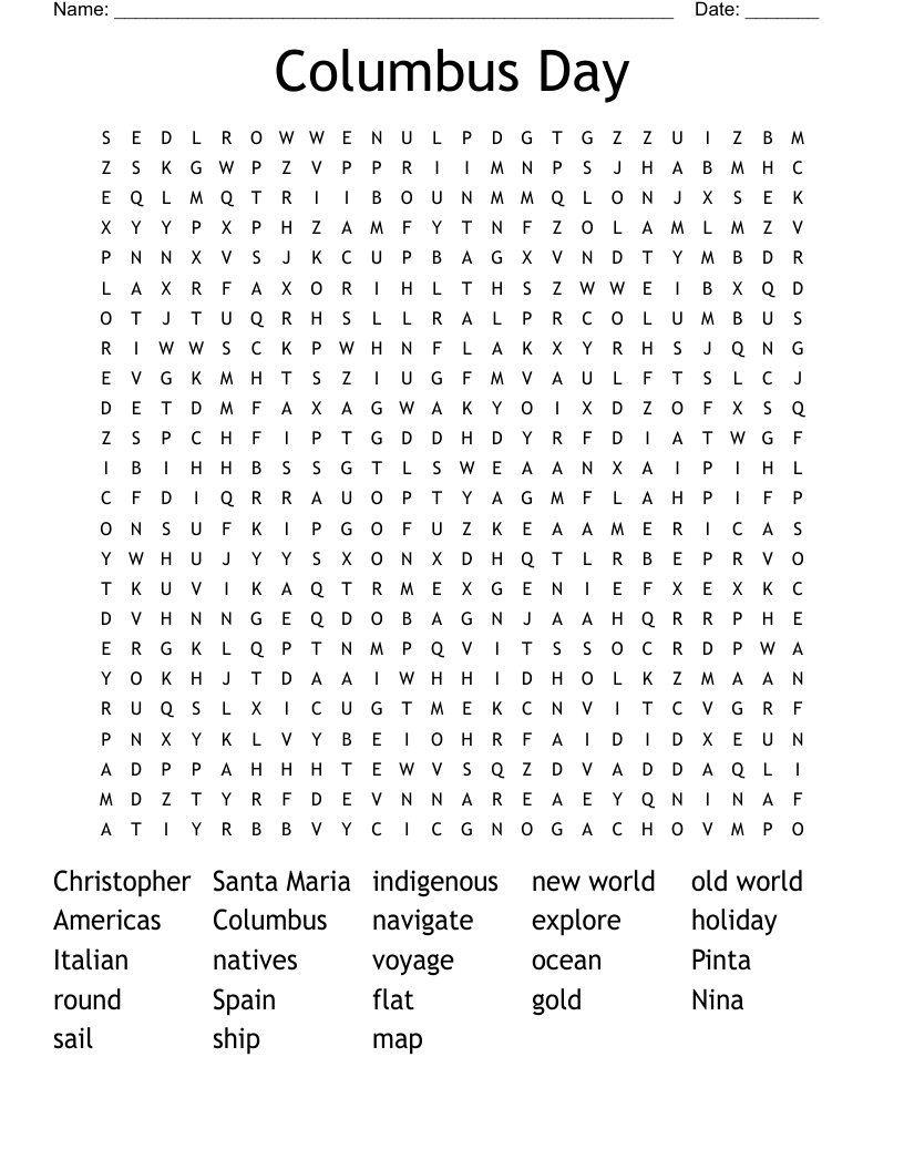 Columbus Day Word Search