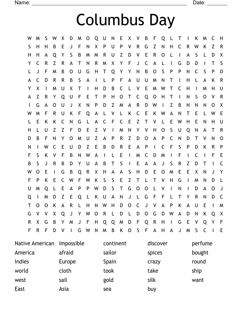 Columbus Day Word Search