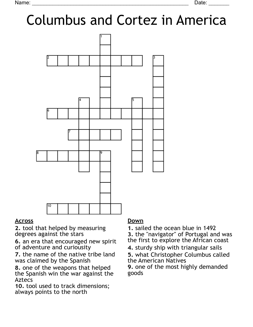 Columbus and Cortez in America Crossword