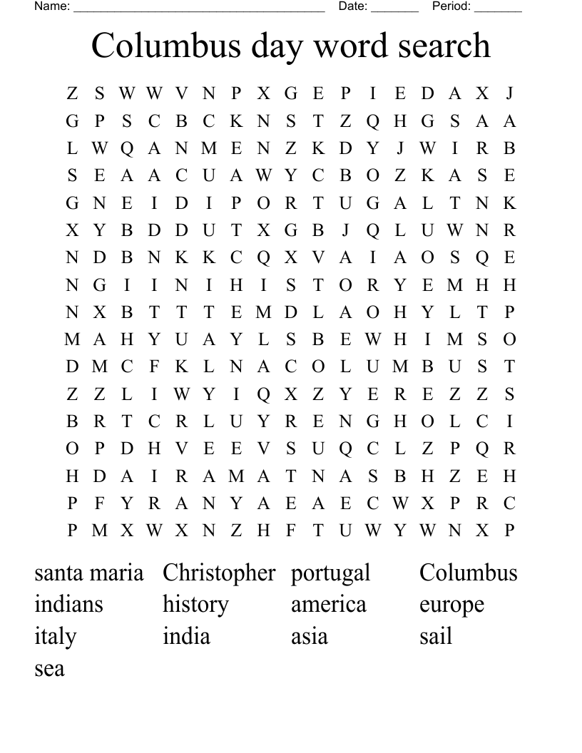 Columbus day word search