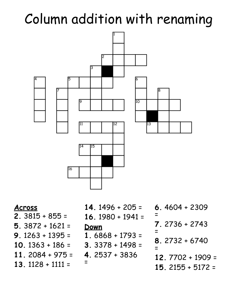 Column addition with renaming Crossword