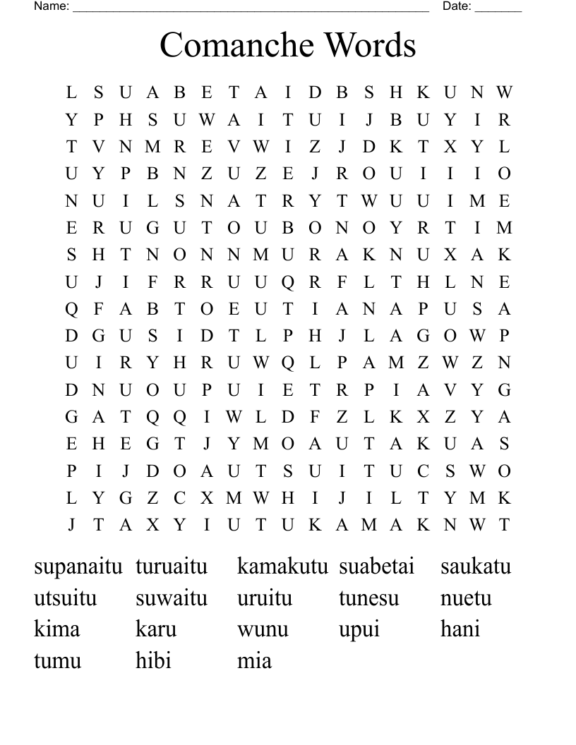 Comanche Words Word Search