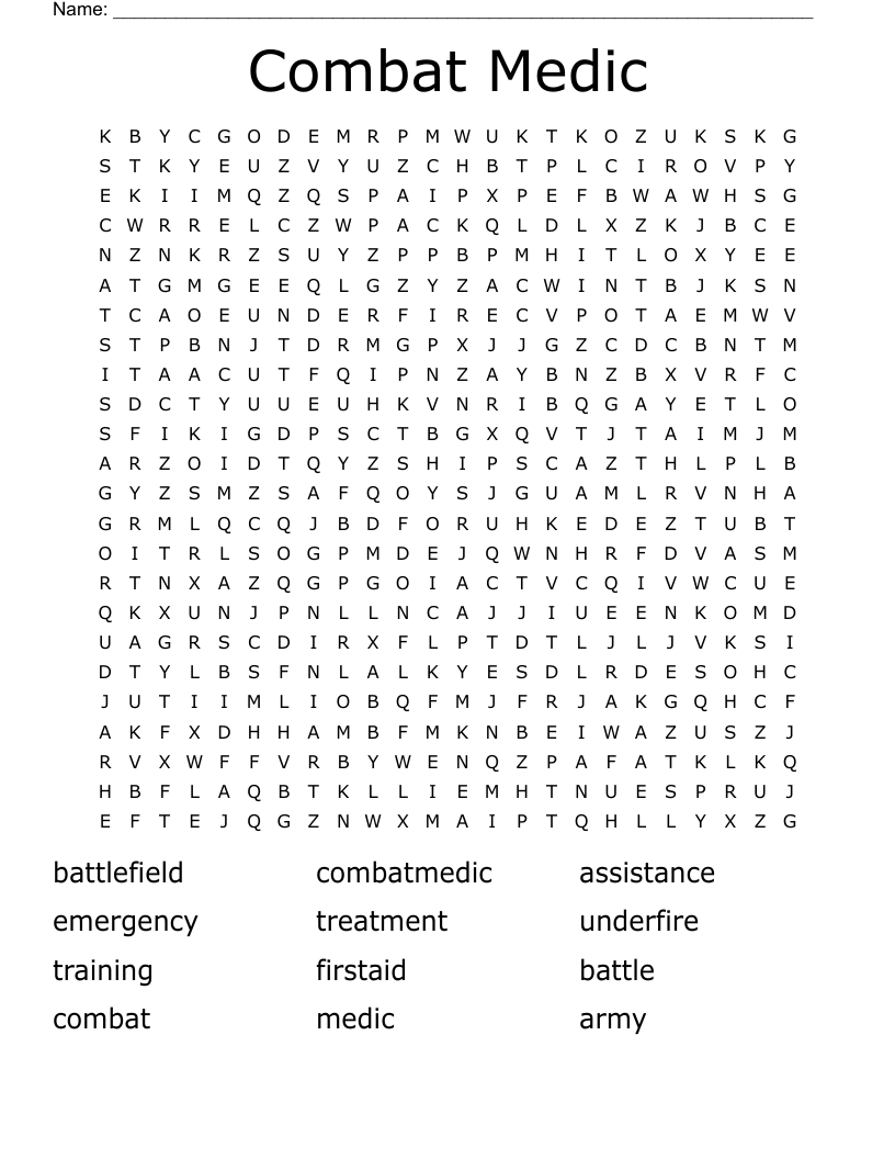 Combat Medic Word Search