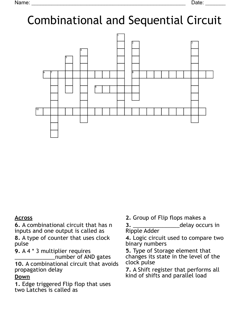 Combinational  and Sequential Circuit Crossword