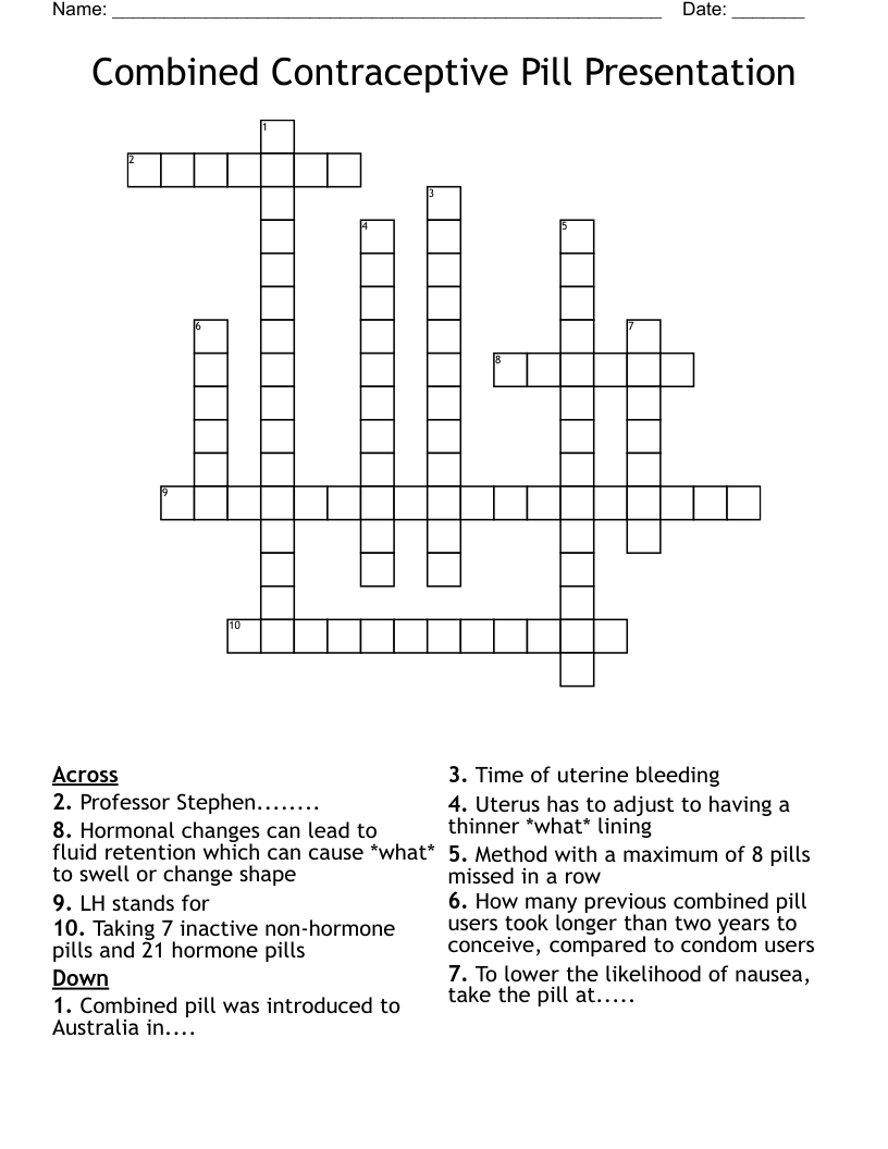 Combined Contraceptive Pill Presentation Crossword