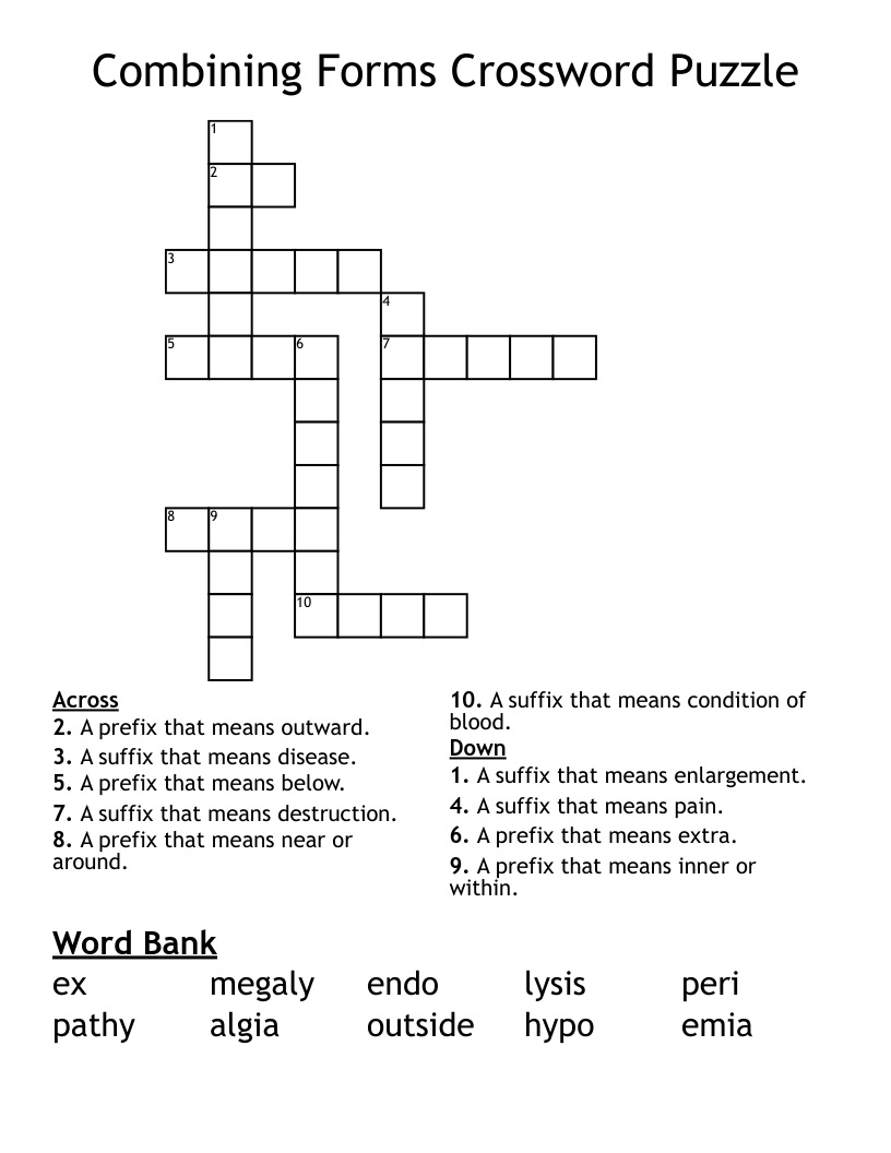 Combining Forms Crossword Puzzle