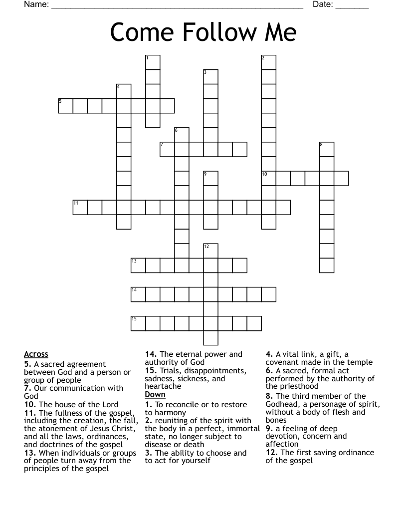 Come Follow Me Crossword