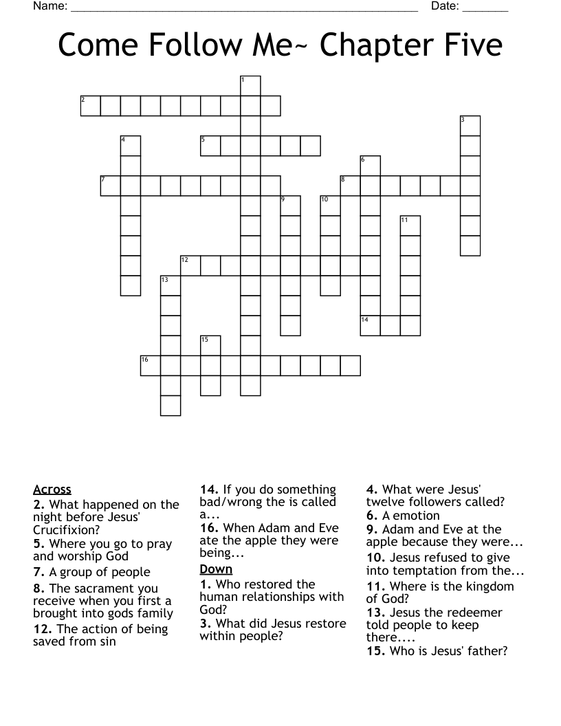 Come Follow Me~ Chapter Five Crossword