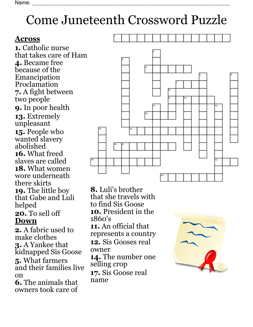 Come Juneteenth Crossword Puzzle