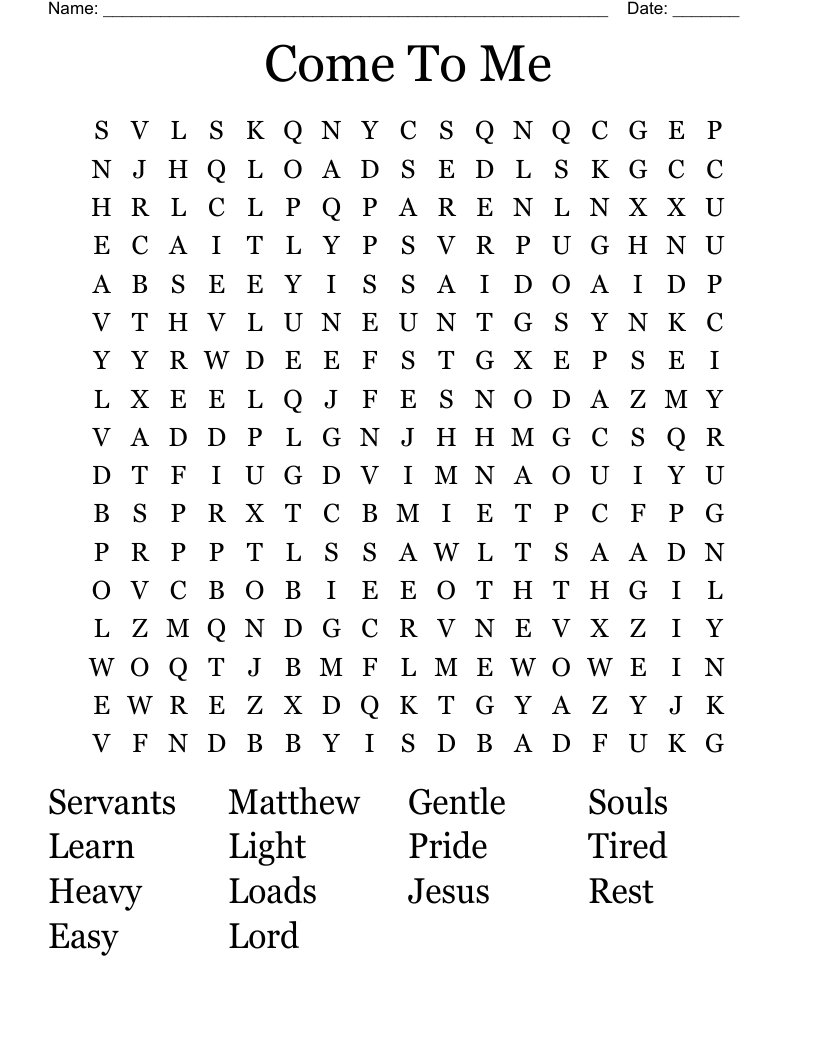 Come To Me Word Search