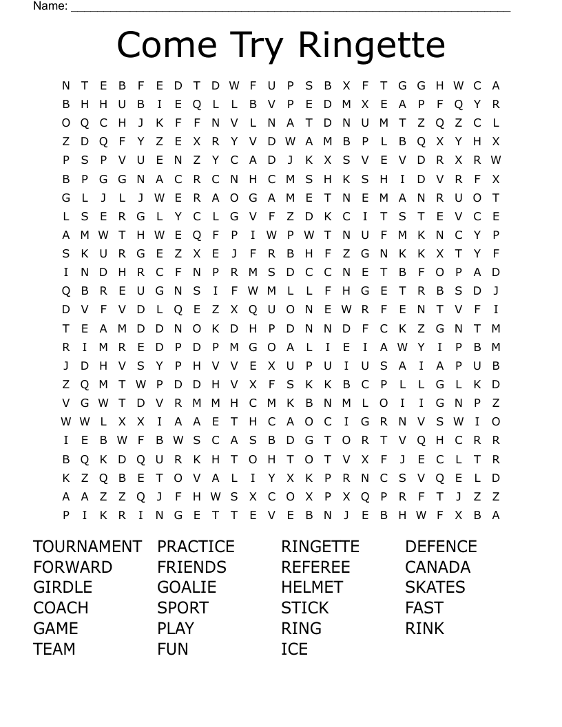 Come Try Ringette Word Search