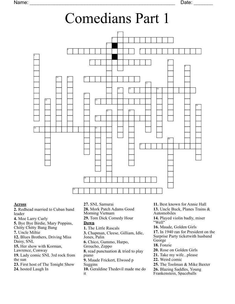 Comedians Part 1 Crossword