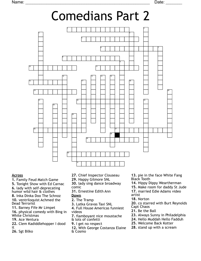Comedians Part 2 Crossword