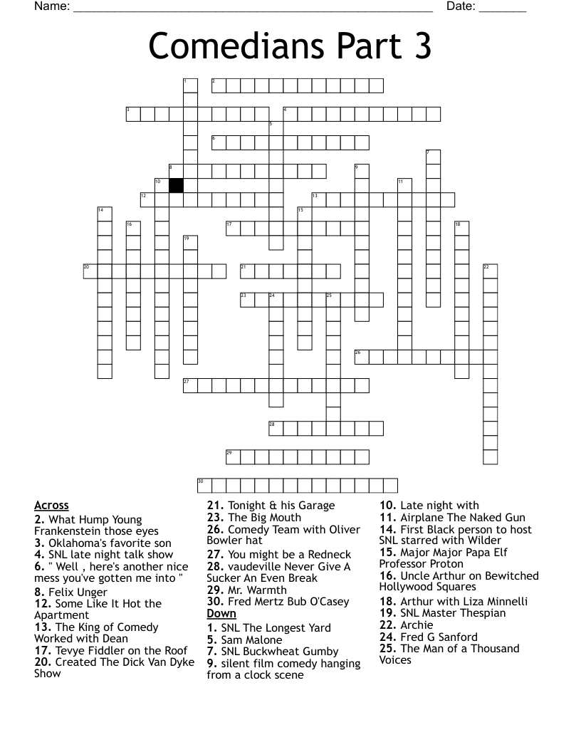 Comedians Part 3 Crossword