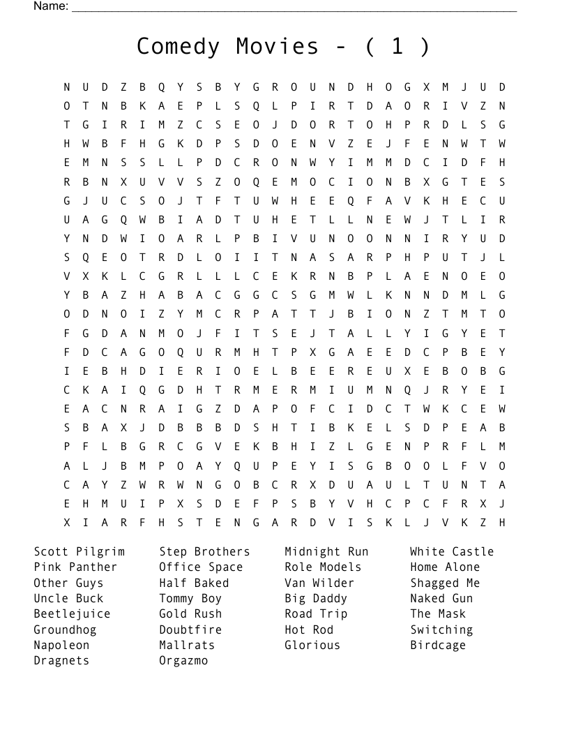 Comedy    Movies    -    (  1  ) Word Search