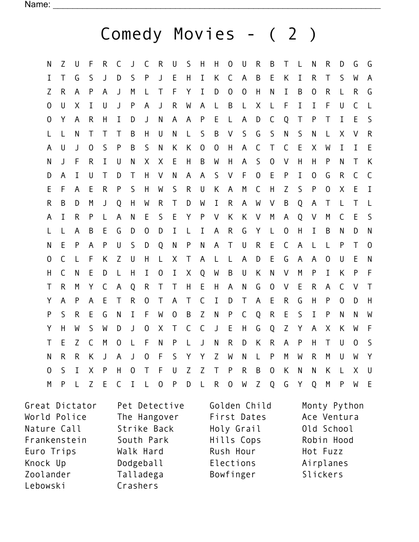 Comedy    Movies    -    (  2  ) Word Search