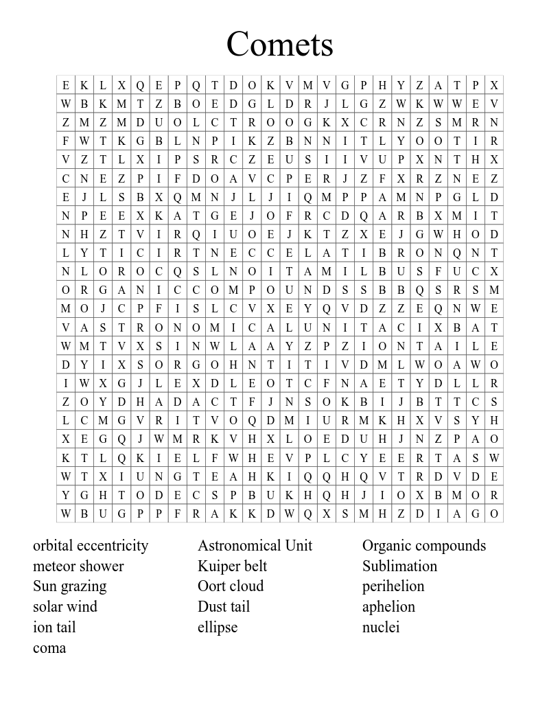 Comets Word Search