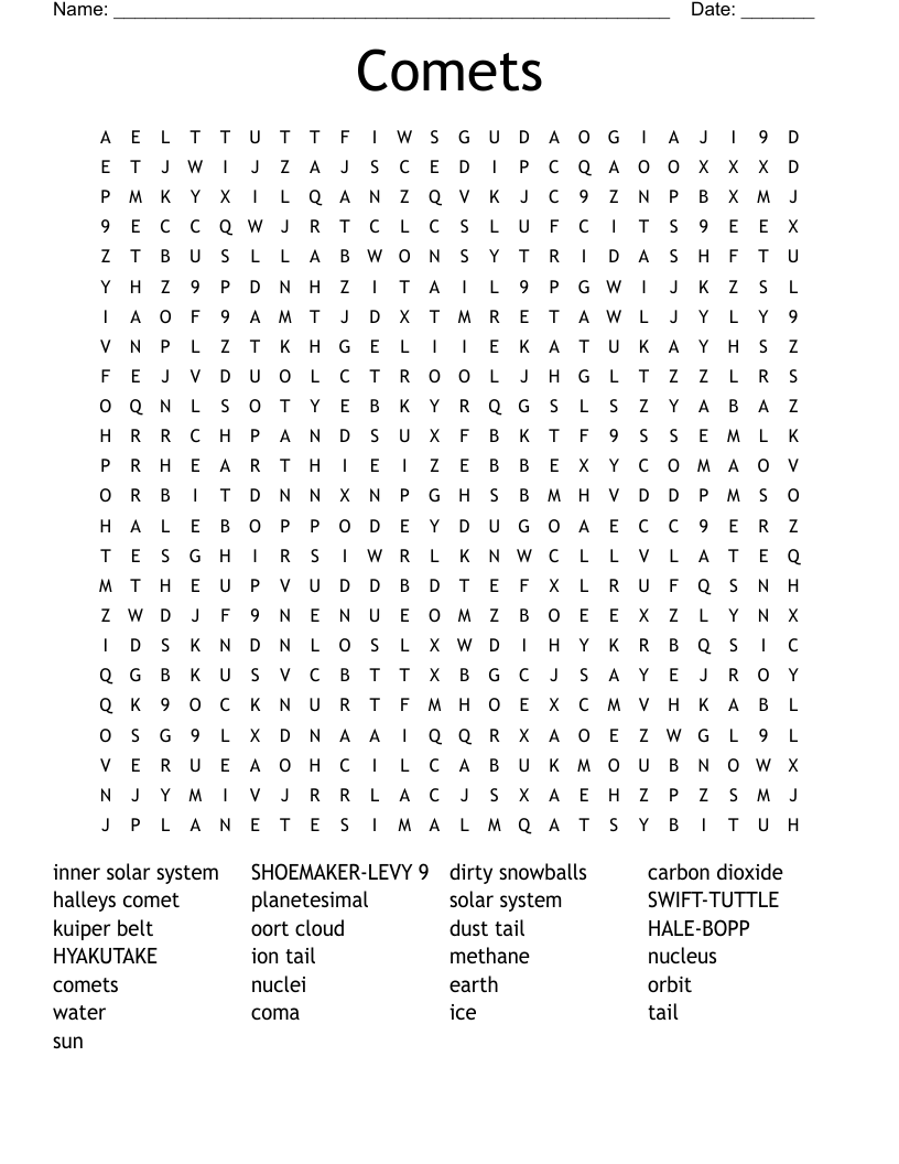 Comets  Word Search